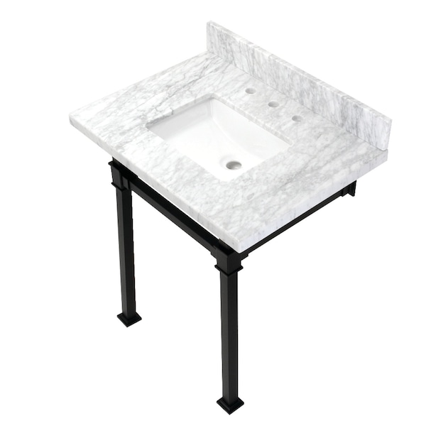 Kingston Brass KVPB30MSQ0 30-Inch Carrara Marble Console Sink, Marble White/Matte Black KVPB30MSQ0 - main